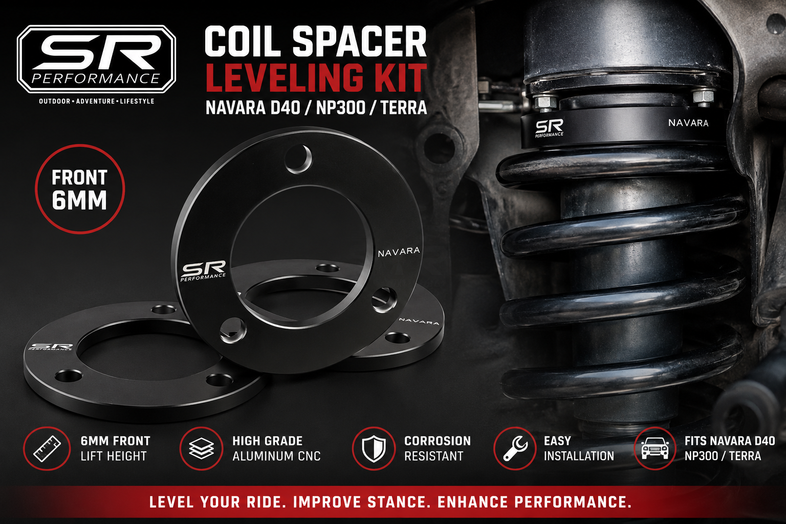 COIL SPACER LEVELING KIT 6MM (FRONT) NAVARA D40/NP300/TERRA